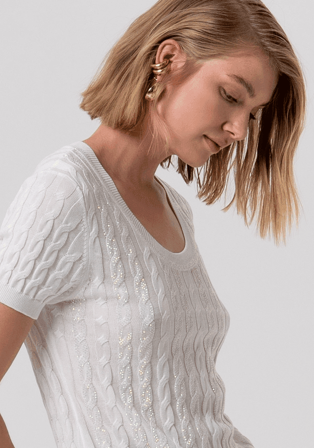 Fracomina maglia a punto treccia donna crema - 2