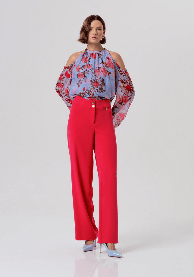 Fracomina pantalone a palazzo donna rosso - 4