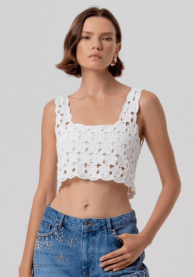 Fracomina top in pizzo donna crema - 5