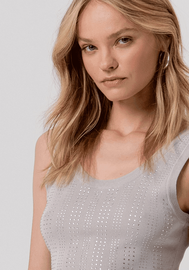 Fracomina top con strass donna sabbia - 2