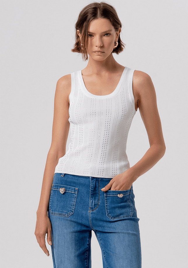Fracomina top con strass donna crema - 5