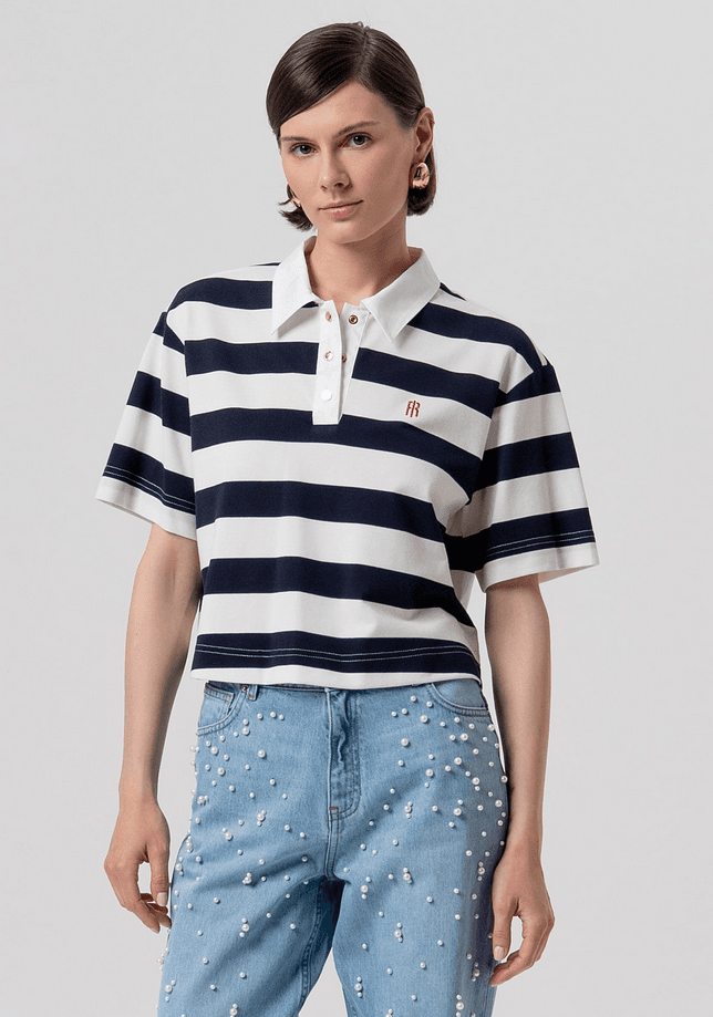 Fracomina polo a righe donna cream-darkblue - 5