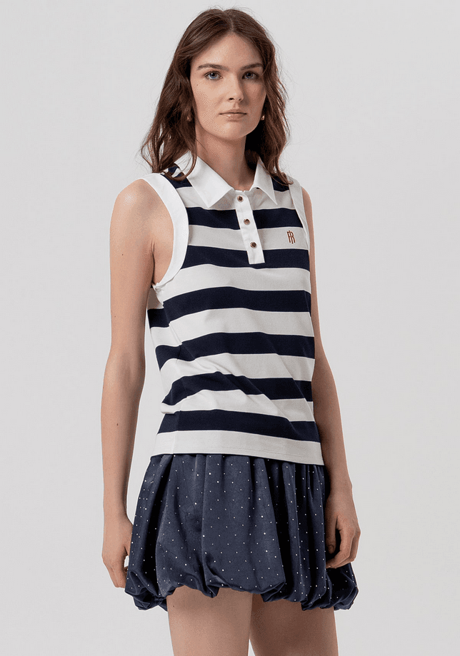 Fracomina polo senza maniche a righe donna cream-darkblue - 5
