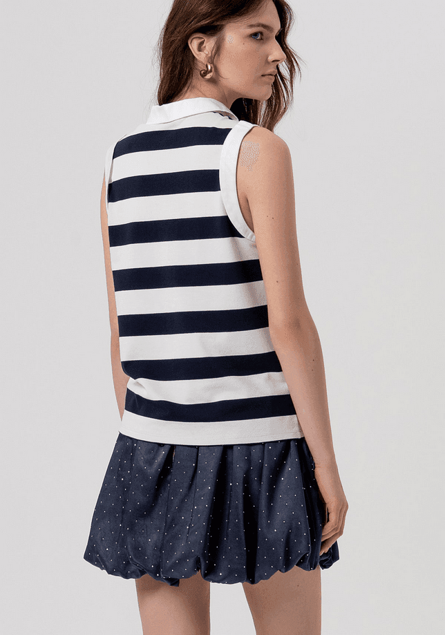 Fracomina polo senza maniche a righe donna cream-darkblue - 3