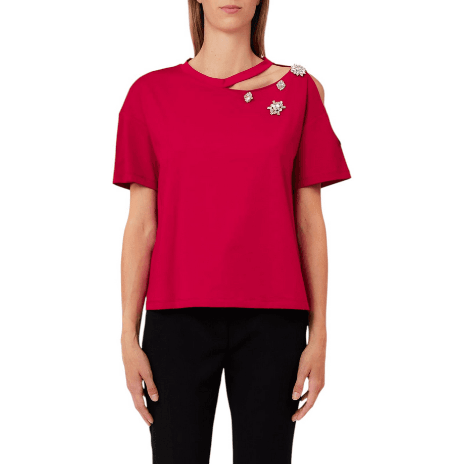 LIU JO t-shirt con ricami gioiello donna rosso - 4