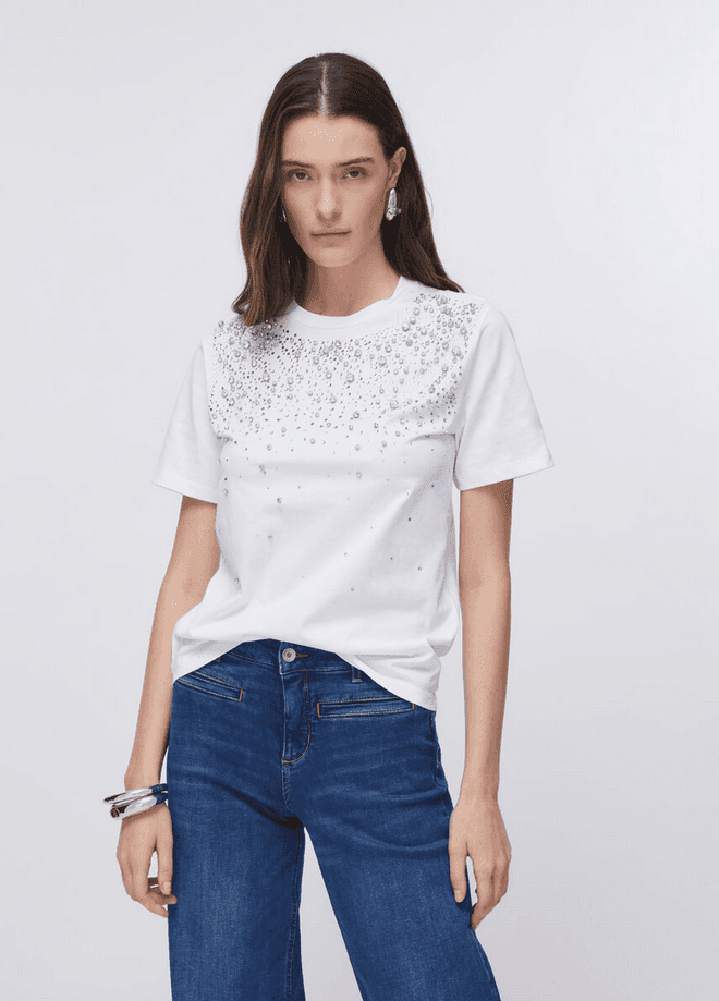 LIU JO t-shirt con castioni gioiello donna bianco - 2