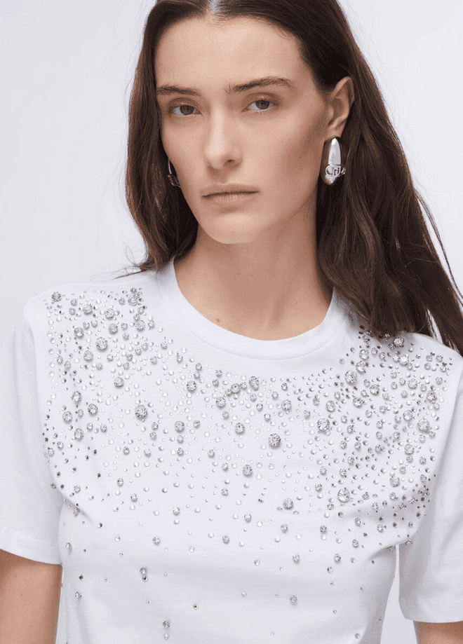 LIU JO t-shirt con castioni gioiello donna bianco - 3