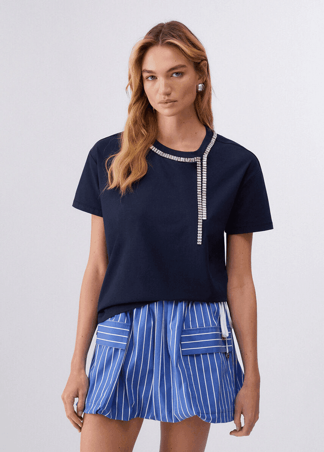 LIU JO t-shirt con ricami gioiello donna blu oceano - 2