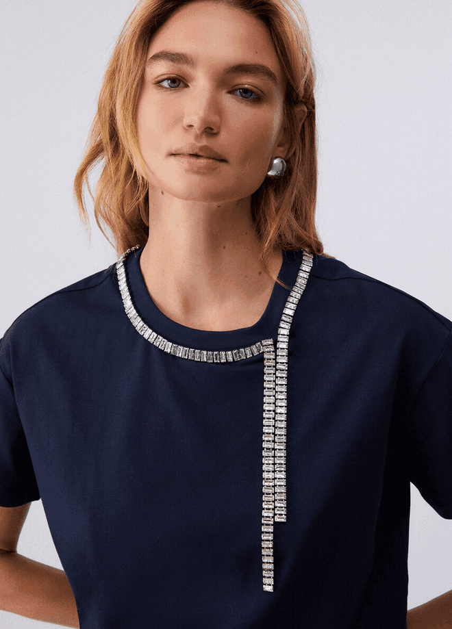 LIU JO t-shirt con ricami gioiello donna blu oceano - 3