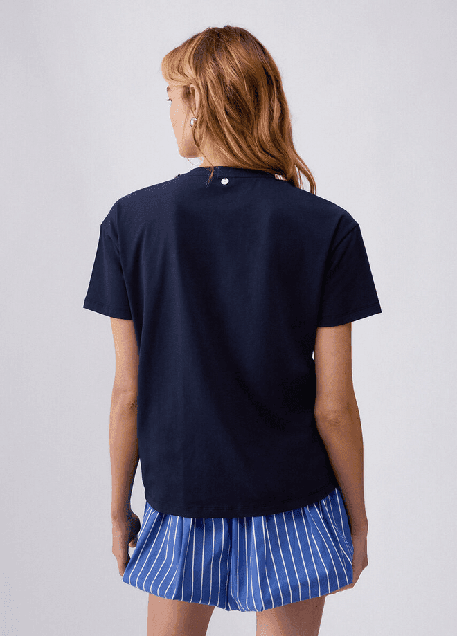 LIU JO t-shirt con ricami gioiello donna blu oceano - 5