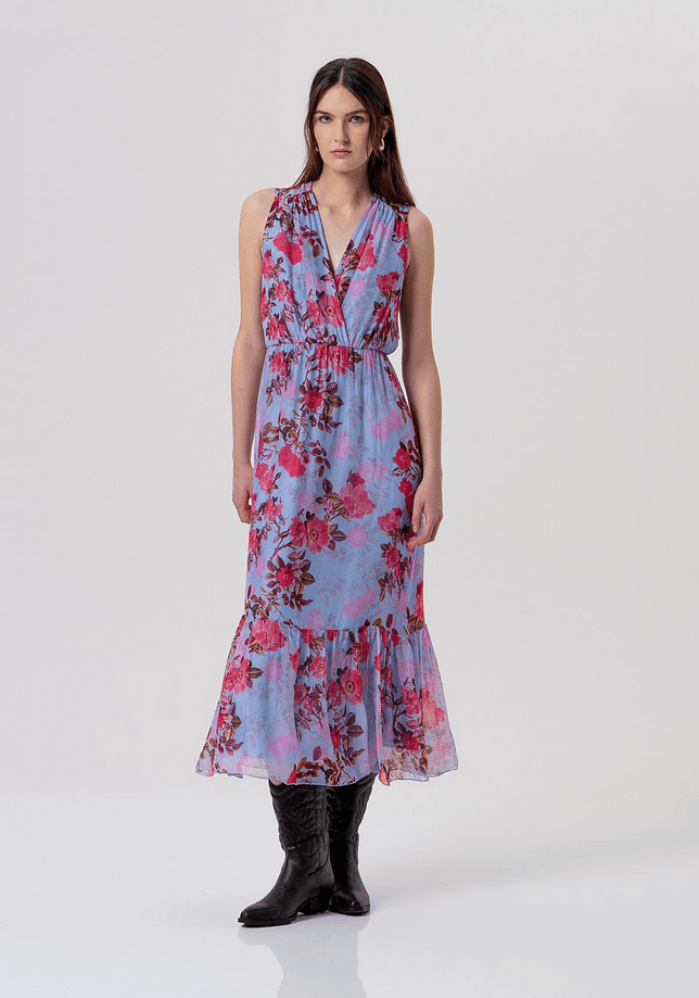 Fracomina abito a fantasia floreale donna lightblue-cherry - 4