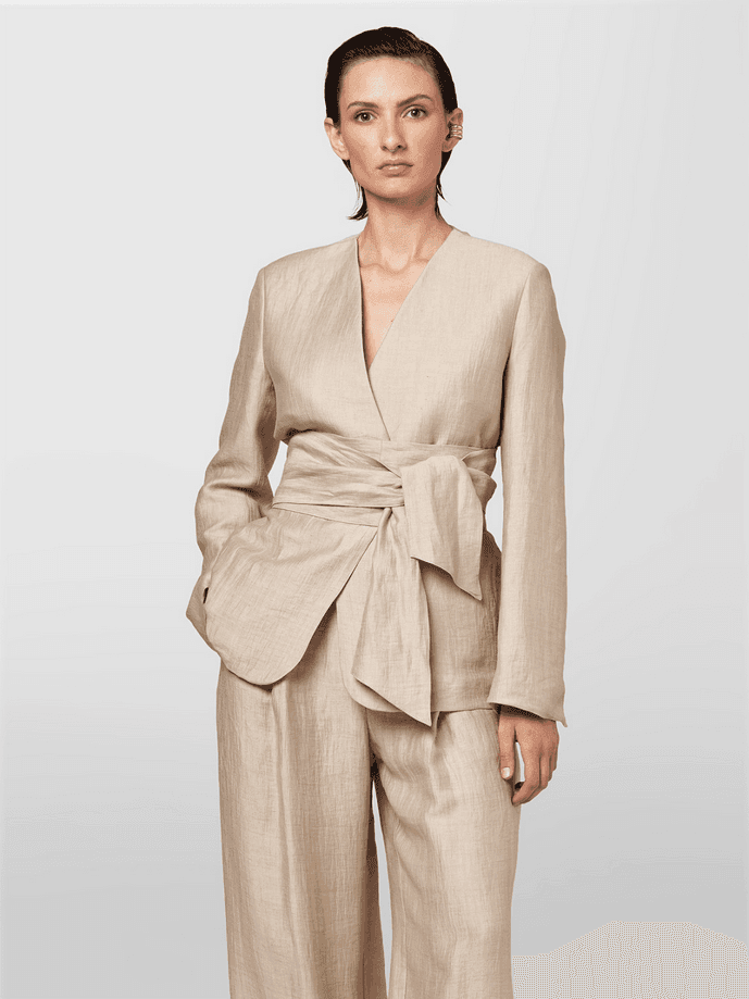 ALPHA STUDIO giacca in lino donna beige - 2