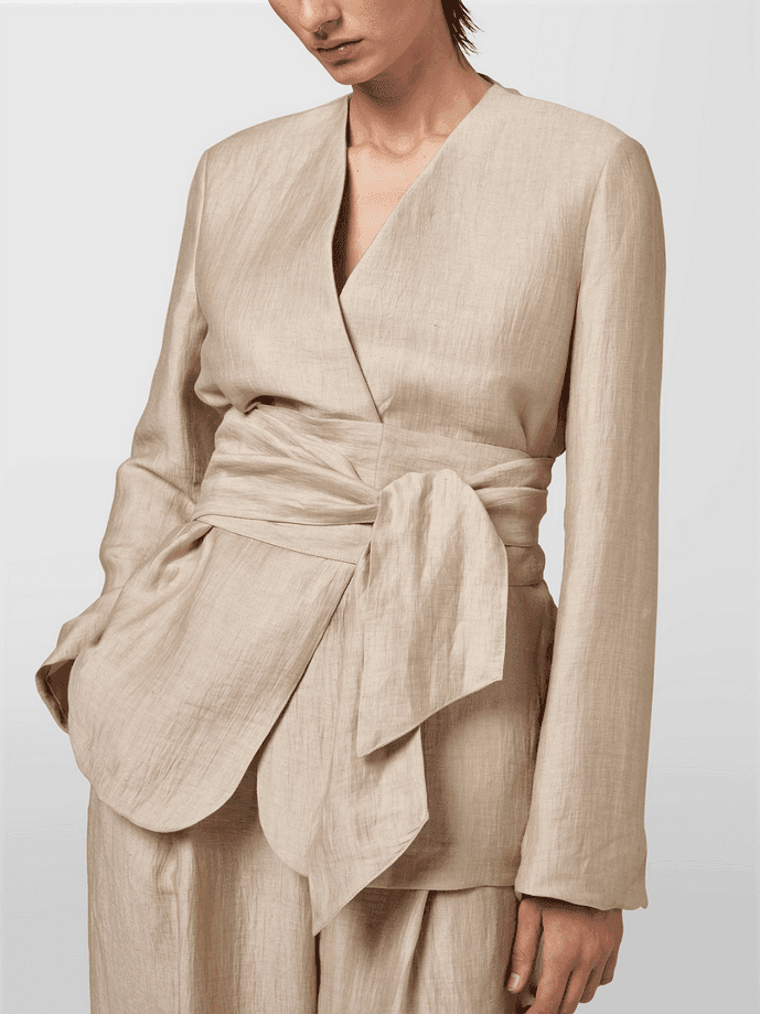 ALPHA STUDIO giacca in lino donna beige - 3