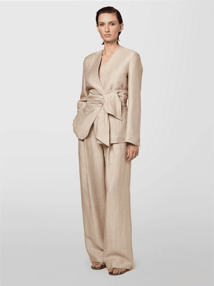 ALPHA STUDIO giacca in lino donna beige - 5