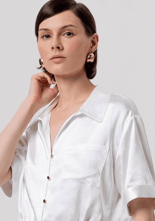 Fracomina camicia cropped in raso donna crema - 2
