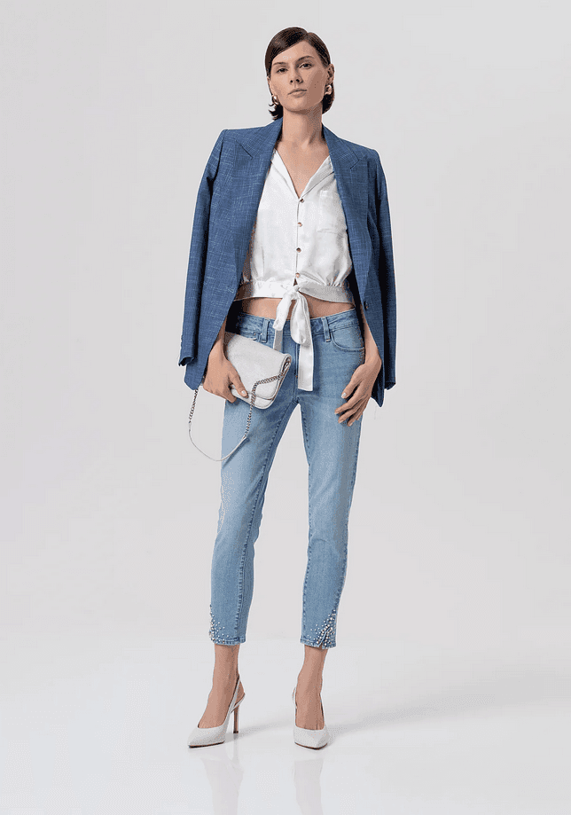 Fracomina camicia cropped in raso donna crema - 4