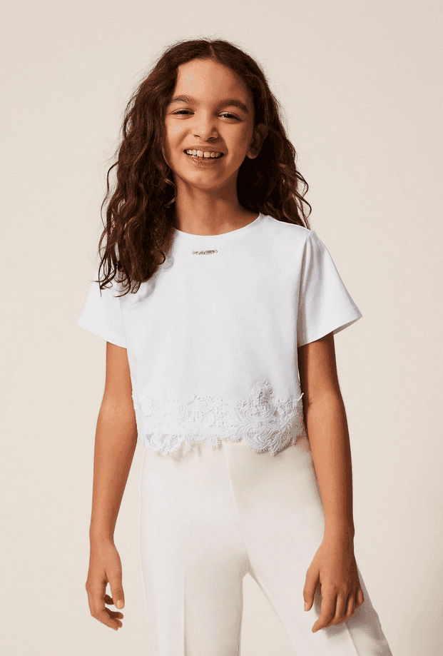 TWINSET t-shirt con pizzo bambina bianco - 2