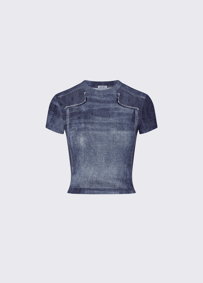 LIU JO t-shirt cropped donna effetto denim - 5