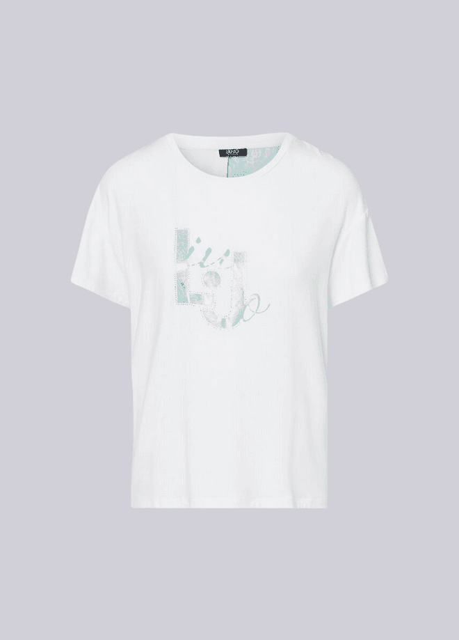 LIU JO t-shirt con inserto donna bianco-verde acqua - 5