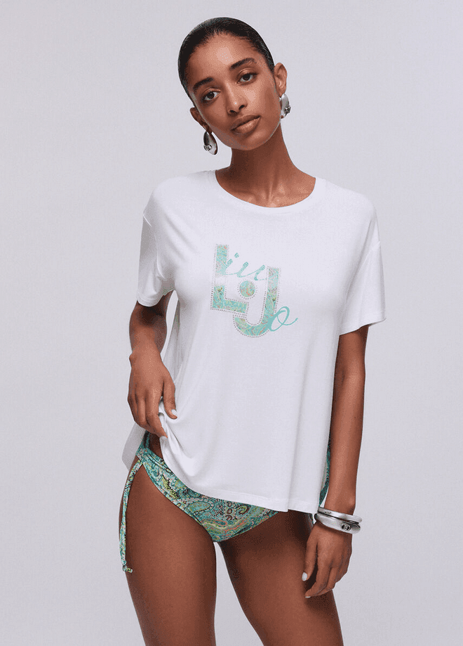 LIU JO t-shirt con inserto donna bianco-verde acqua - 2