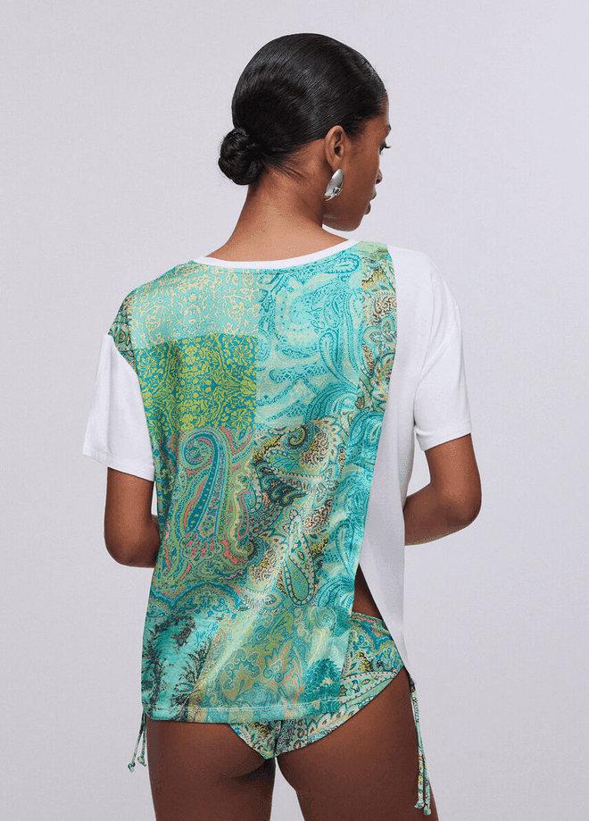 LIU JO t-shirt con inserto donna bianco-verde acqua - 3