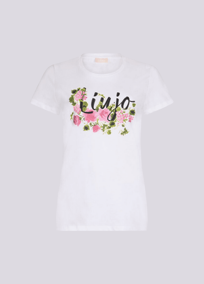 LIU JO t-shirt con stampa e strass donna bianco-rosa - 5