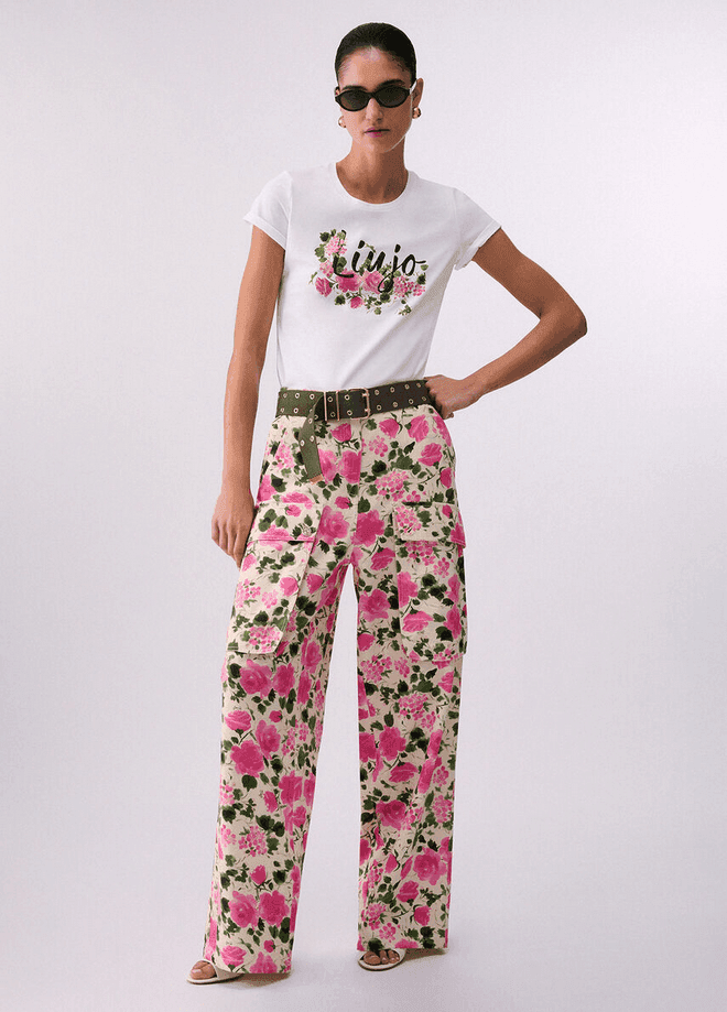LIU JO t-shirt con stampa e strass donna bianco-rosa - 4