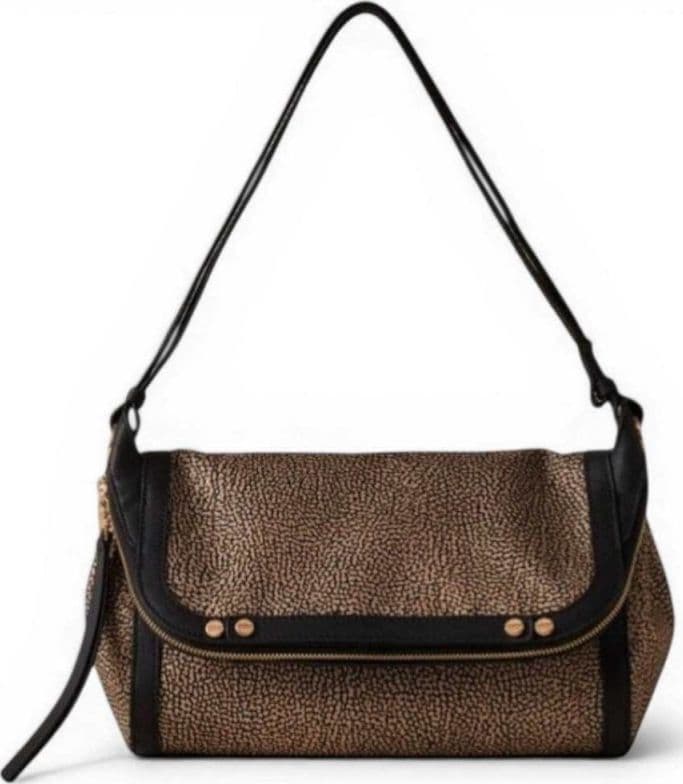 Borbonese  Borsa Crossover S Frame Donna OP Naturale e Nero in Tessuto Riciclato e Pelle