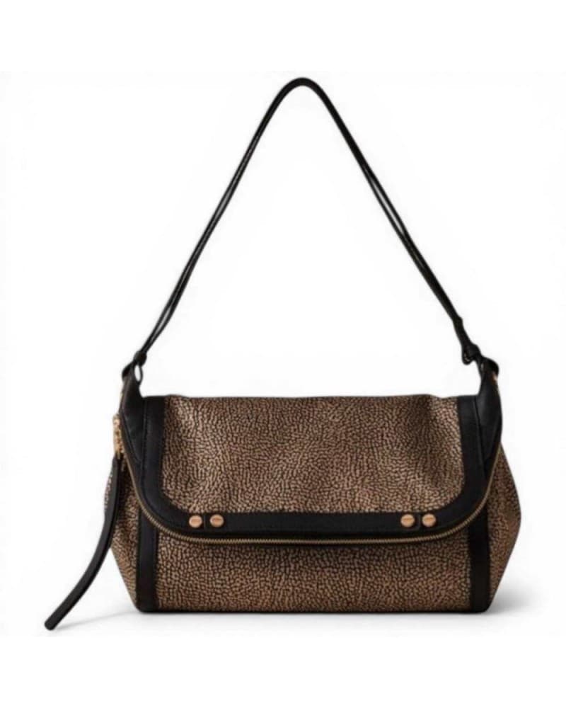 Borbonese  Borsa Crossover S Frame Donna OP Naturale e Nero in Tessuto Riciclato e Pelle - 9