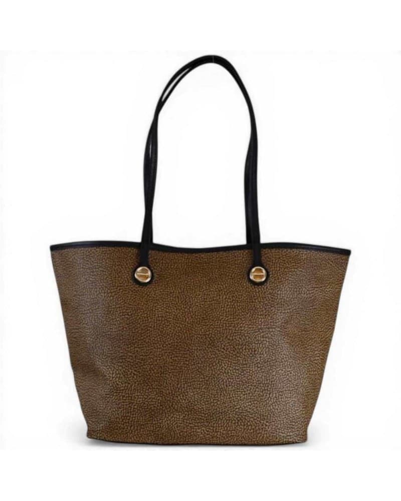 Borbonese  Borsa Shopping Flight M Donna OP Naturale e Nero in Tela Spalmata e Pelle