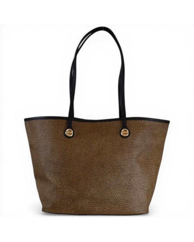 Borbonese  Borsa Shopping Flight M Donna OP Naturale e Nero in Tela Spalmata e Pelle - 7