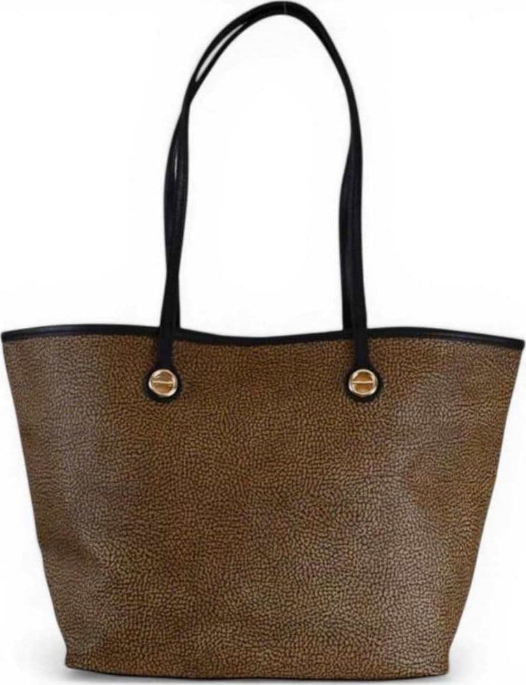 Borbonese  Borsa Shopping Flight M Donna OP Naturale e Nero in Tela Spalmata e Pelle - 2