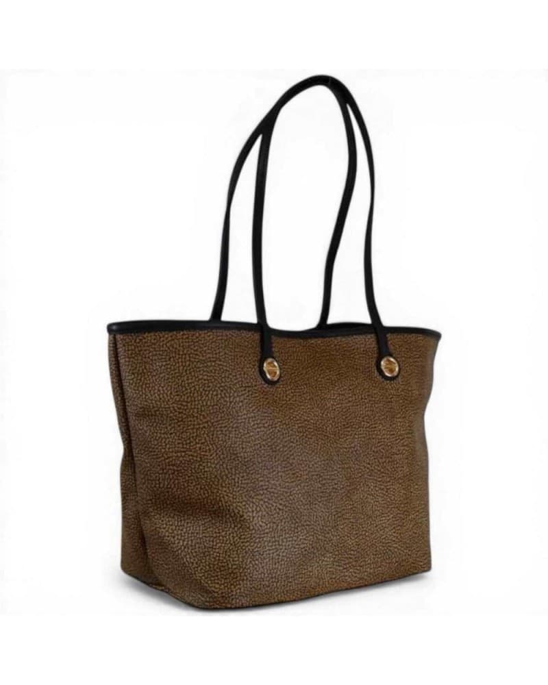 Borbonese  Borsa Shopping Flight M Donna OP Naturale e Nero in Tela Spalmata e Pelle - 3