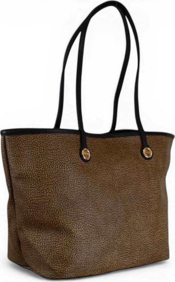 Borbonese  Borsa Shopping Flight M Donna OP Naturale e Nero in Tela Spalmata e Pelle - 4