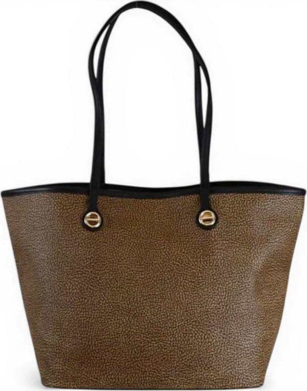 Borbonese  Borsa Shopping Flight M Donna OP Naturale e Nero in Tela Spalmata e Pelle - 5