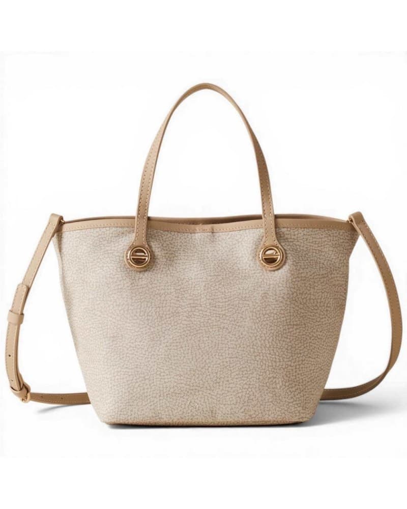 Borbonese  Borsa Shopping Flight S Donna Sabbia con Tracolla in Tela Spalmata e Pelle - 9