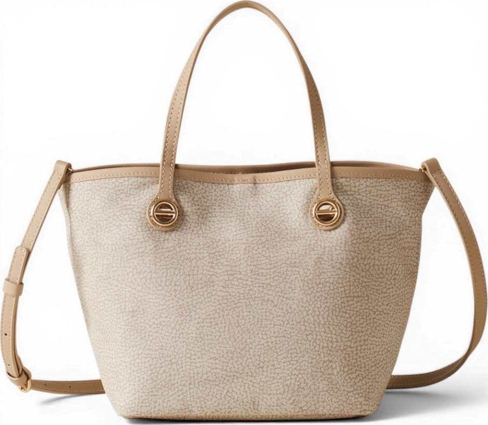 Borbonese  Borsa Shopping Flight S Donna Sabbia con Tracolla in Tela Spalmata e Pelle - 2