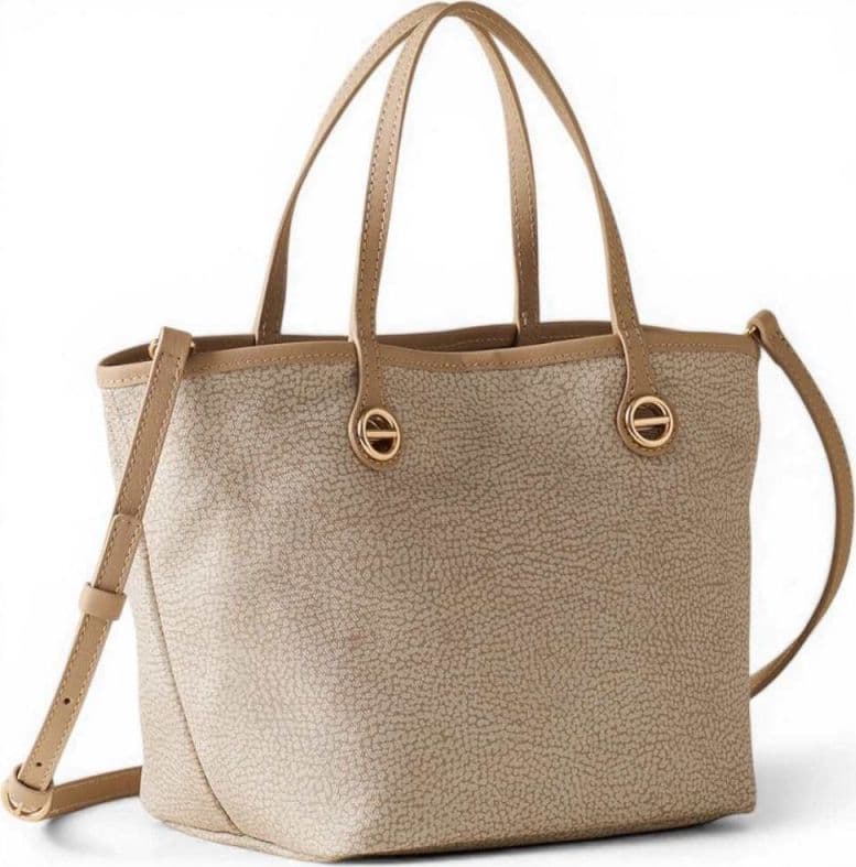 Borbonese  Borsa Shopping Flight S Donna Sabbia con Tracolla in Tela Spalmata e Pelle - 3