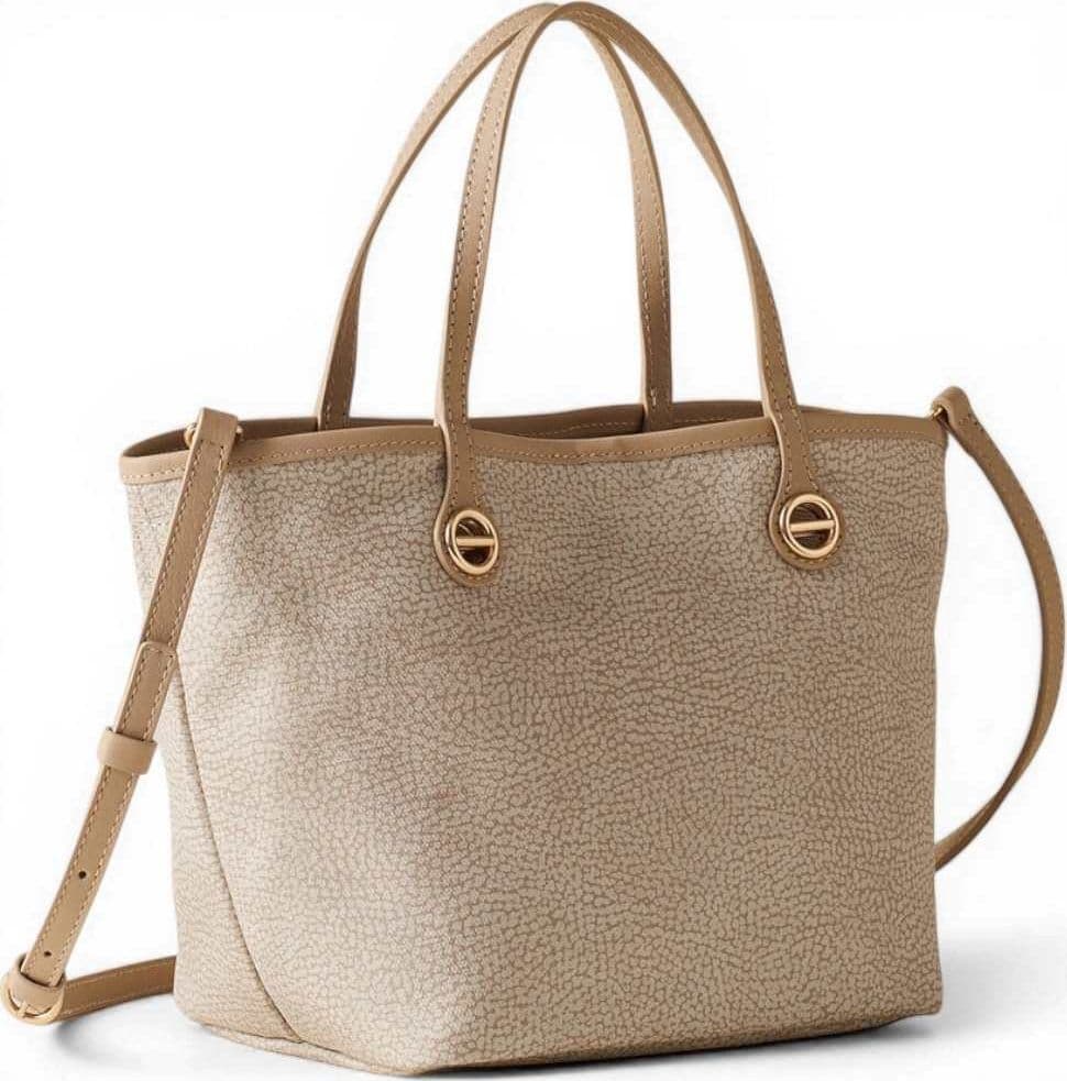 Borbonese  Borsa Shopping Flight S Donna Sabbia con Tracolla in Tela Spalmata e Pelle - 4