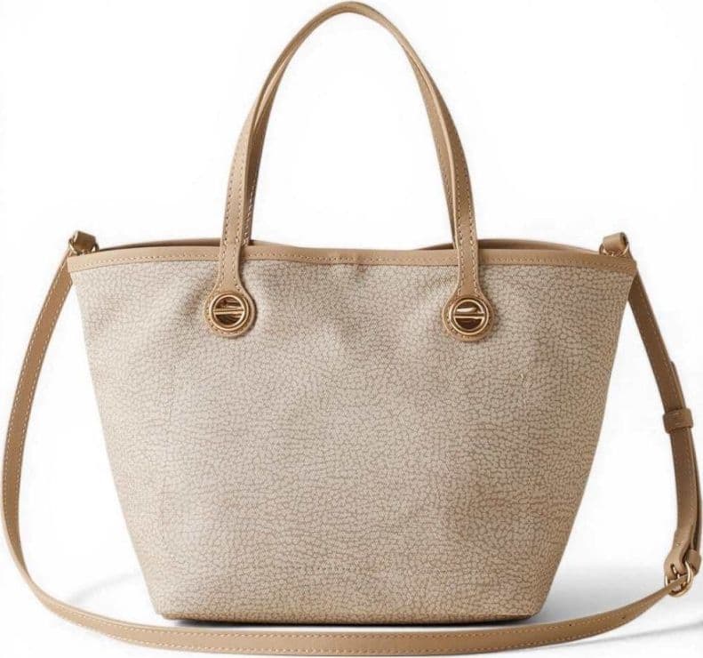 Borbonese  Borsa Shopping Flight S Donna Sabbia con Tracolla in Tela Spalmata e Pelle - 5