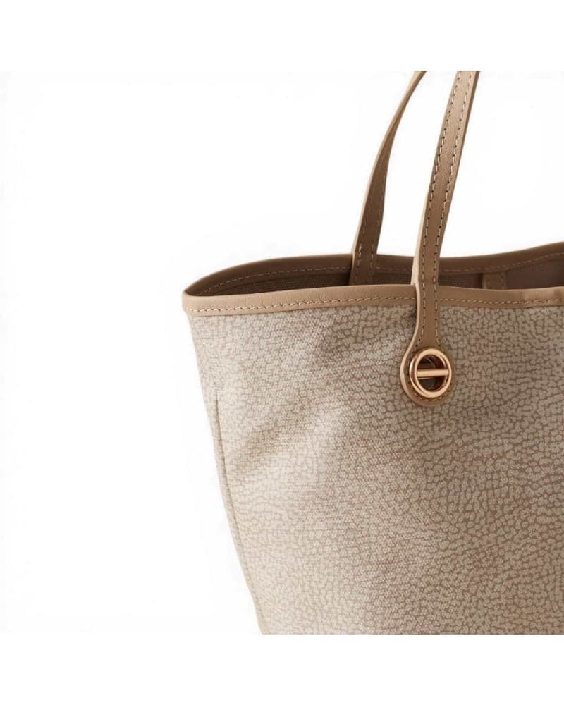 Borbonese  Borsa Shopping Flight S Donna Sabbia con Tracolla in Tela Spalmata e Pelle - 7