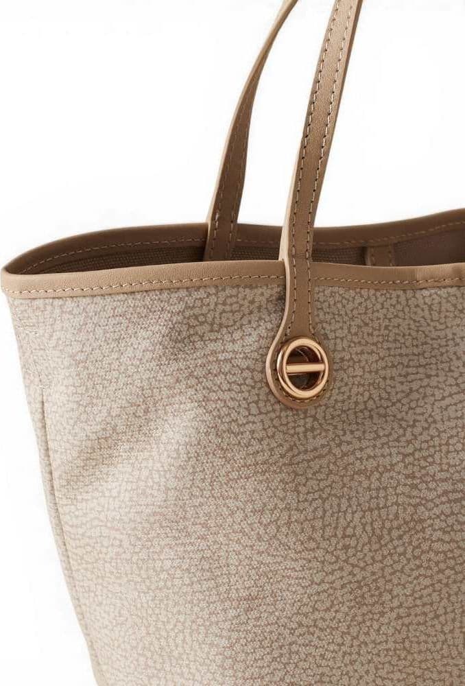 Borbonese  Borsa Shopping Flight S Donna Sabbia con Tracolla in Tela Spalmata e Pelle - 8
