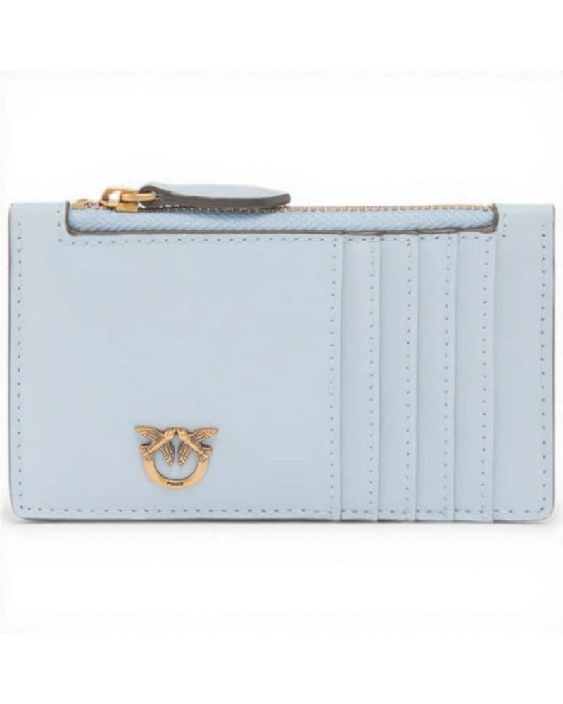 Pinko  Airone Cardholder Donna Azzurro Celeste in Pelle di Vitello Silk Hand con Logo Love Birds - 9