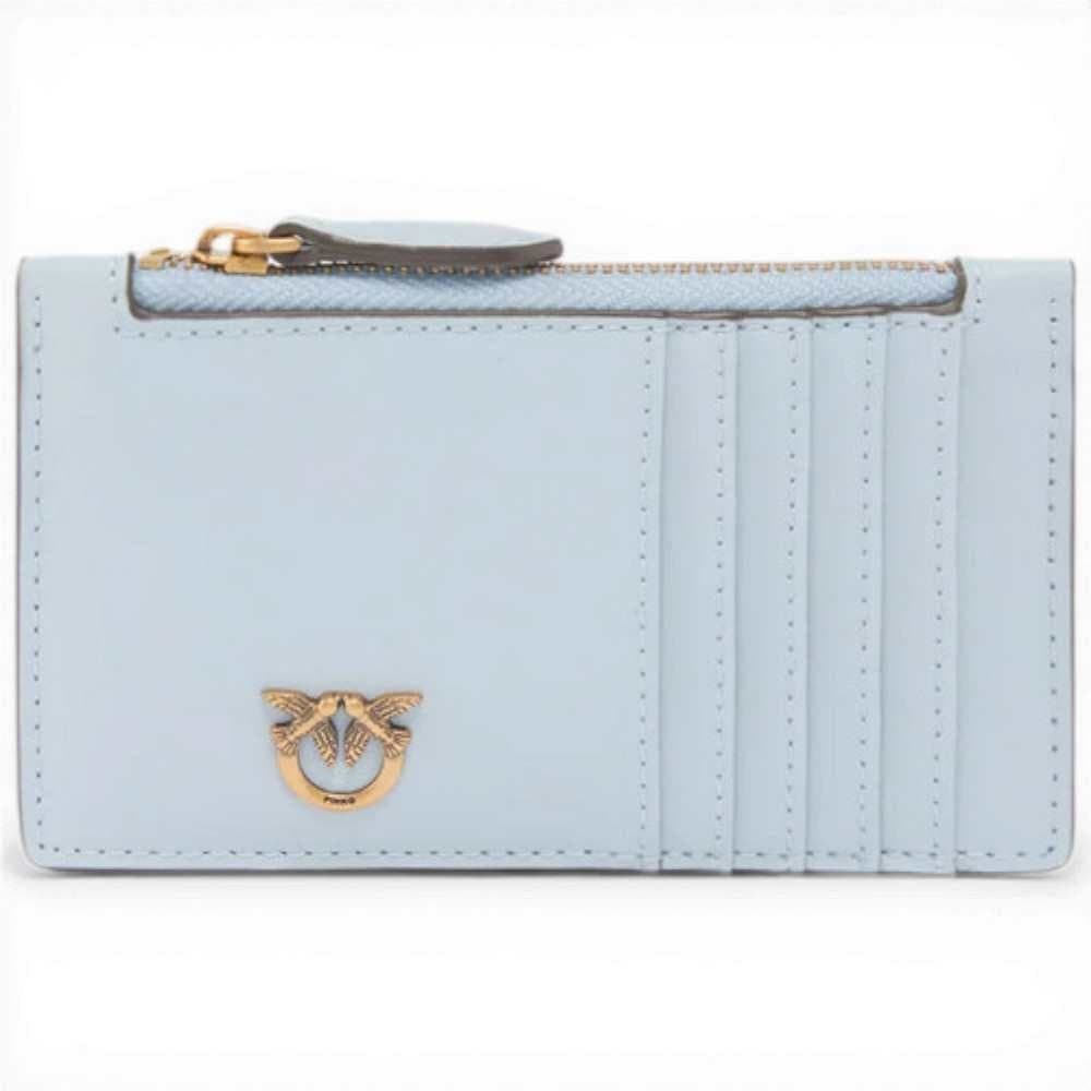 Pinko  Airone Cardholder Donna Azzurro Celeste in Pelle di Vitello Silk Hand con Logo Love Birds - 2