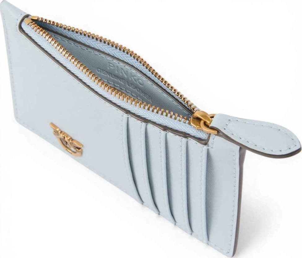 Pinko  Airone Cardholder Donna Azzurro Celeste in Pelle di Vitello Silk Hand con Logo Love Birds - 6
