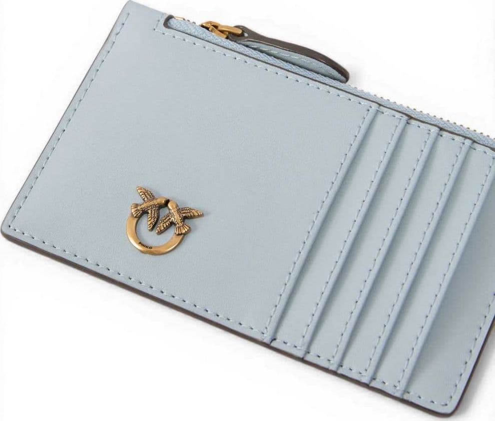 Pinko  Airone Cardholder Donna Azzurro Celeste in Pelle di Vitello Silk Hand con Logo Love Birds - 8