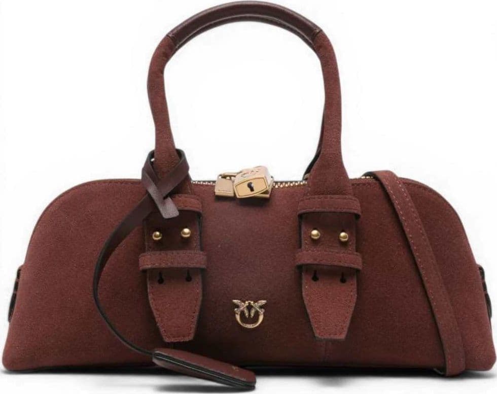 Pinko  Borsa Bowling Horizontal Suede Donna Rosso Rubino in Pelle Scamosciata con Logo Love Birds - 2