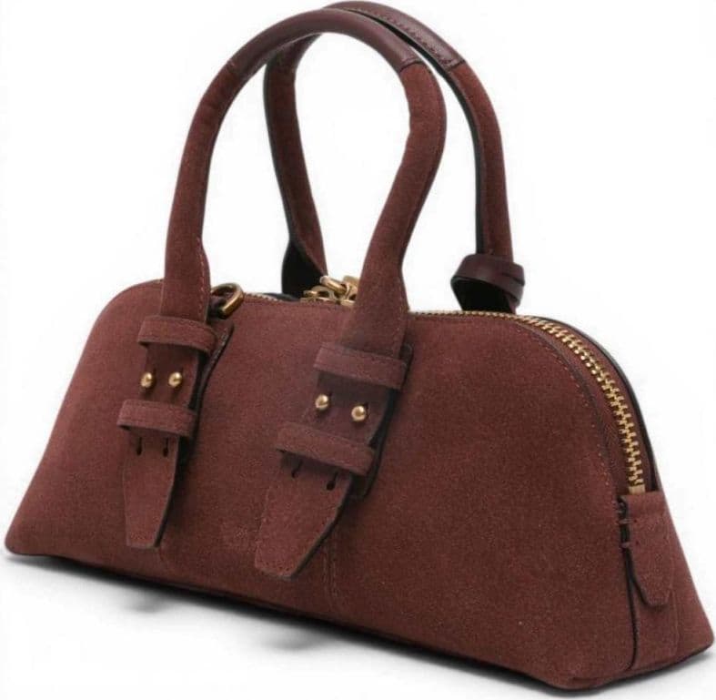 Pinko  Borsa Bowling Horizontal Suede Donna Rosso Rubino in Pelle Scamosciata con Logo Love Birds - 3
