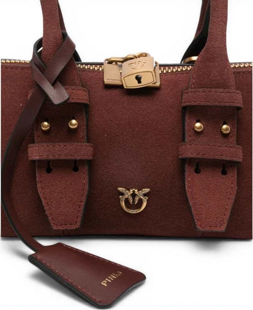 Pinko  Borsa Bowling Horizontal Suede Donna Rosso Rubino in Pelle Scamosciata con Logo Love Birds - 6