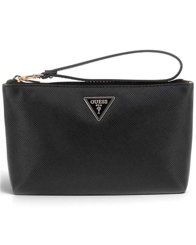 GUESS Guess Pochette Laurel II SLG Wristlet Pouch Donna Nero Effetto Saffiano con Laccetto - 9